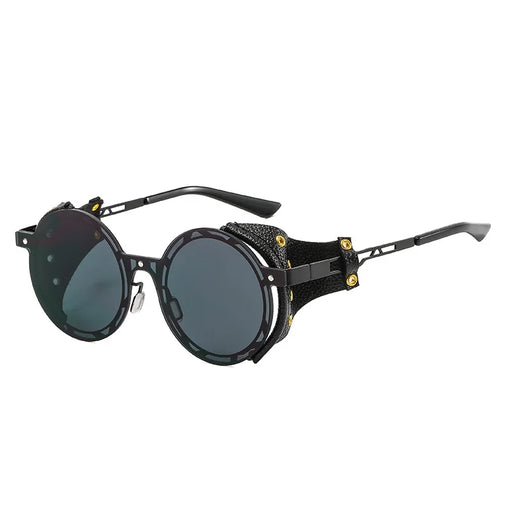 Gafas de sol punk extragrandes para hombre, lentes de metal redondas estilo Steampunk con cuero, gafas de diseñador vintage, protección UV400
