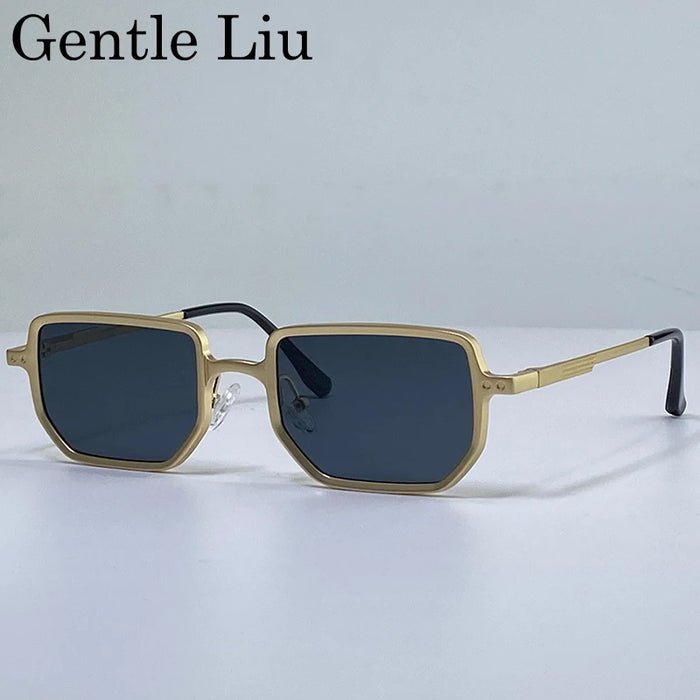Gafas de sol rectangulares steampunk de montura pequeña clásica para hombre 2026 de marca de lujo, retro, estilo punk, para conducir, protección UV400