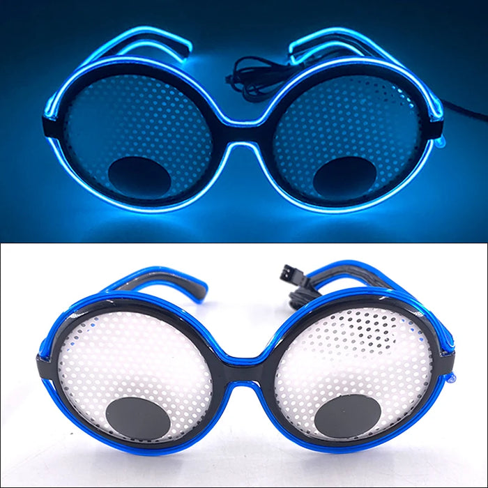 Gafas de neón con ojos móviles LED, musicales, rave, fluorescentes, para fiesta de Navidad, decoración, con montura redonda, divertidas, estilo dibujos animados.