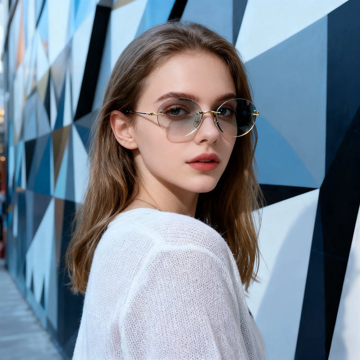 Fashion Rimless Sunglasses Women Classic Oval Cute Glasses Brand Vintage Small Rectangle Sun Glasses Female Eyewear Anti-Glare