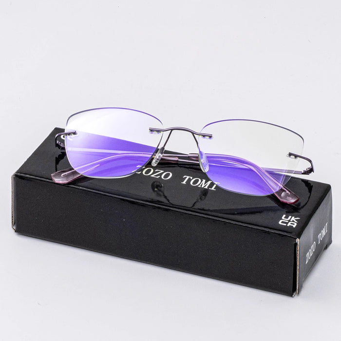 Gafas de lectura multifocales progresivas para mujer sin montura, antiluz azul, presbicia, gafas de lujo con corte de borde morado y rosa