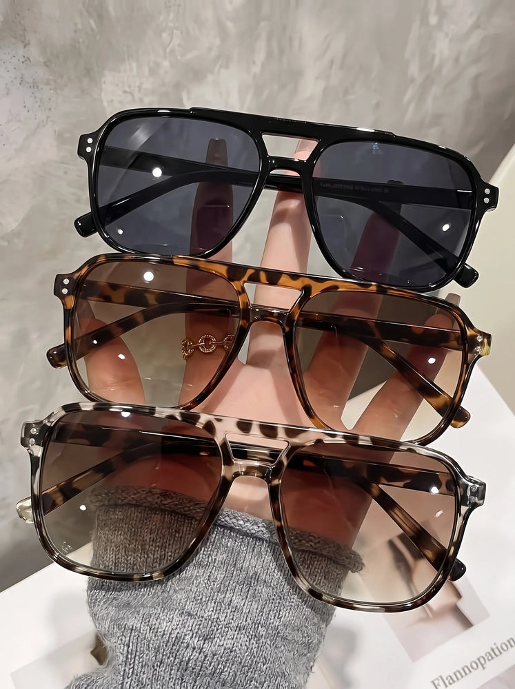 3 Pairs of Double Beam Square Fashionable Sunglasses, Versatile Fashion Accessories for Daily Wear and Styling