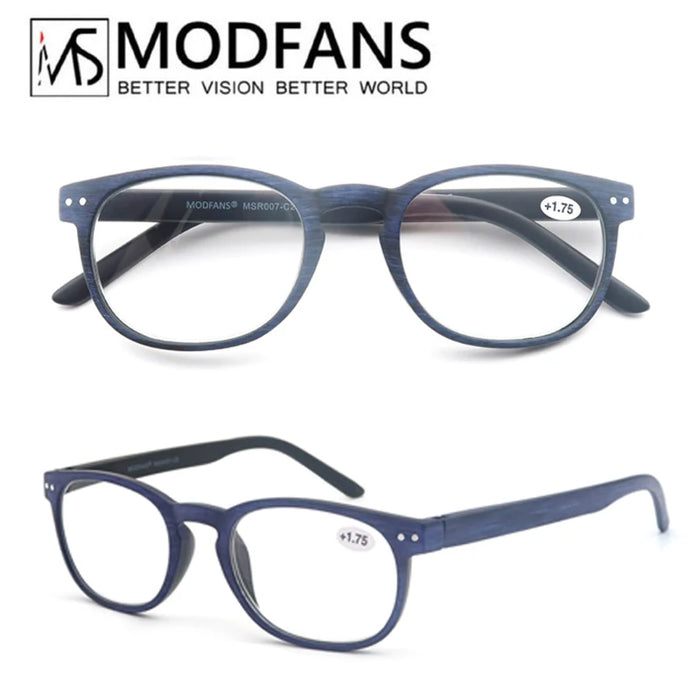 MODFANS Wood Look Reading Glasses Men Women Round Sun Readers Eyeglasses Frame Vintage Spring Hinge with Diopter +0.5 to +5.0