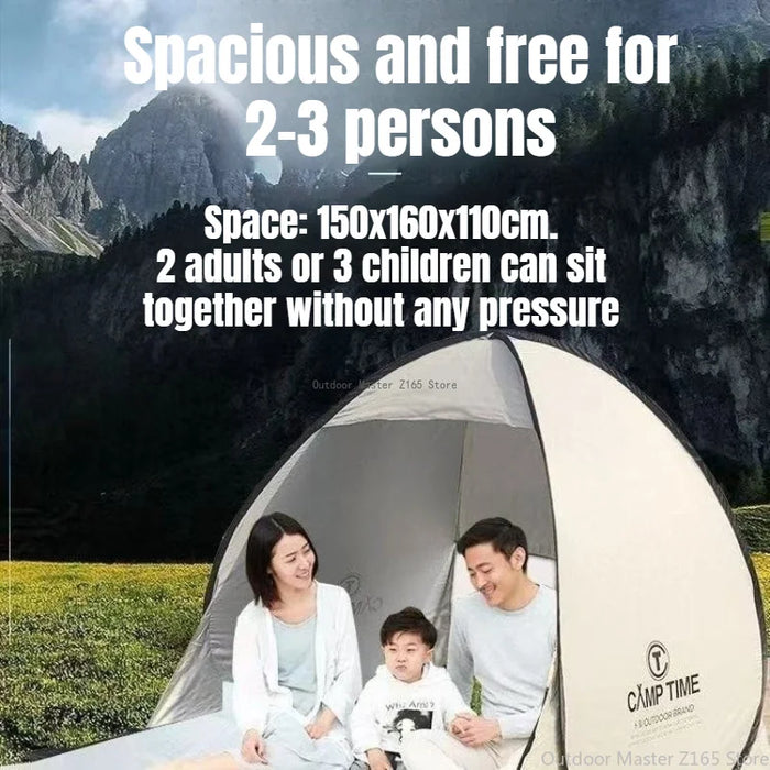 2-3 Person Instant Pop Up Tent UPF50+ UV Protection Waterproof Beach Tent Silver Coating Portable Camping Sun Shelter