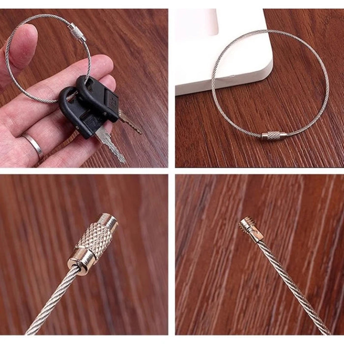 5-20pc Llavero de alambre Cuerda Mosquetón Equipo de camping Cable de acero inoxidable Bucle Tornillo Anillo de bloqueo Llavero Hebilla캠핑용품 땡처리