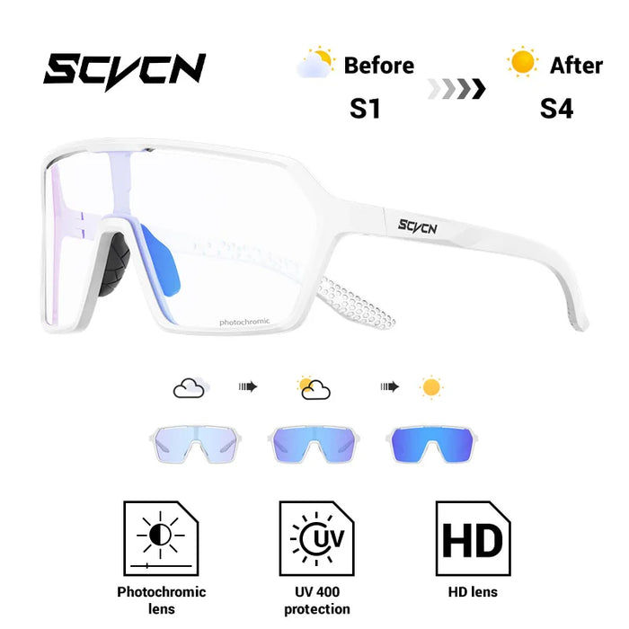 SCVCN Fashion Color Photochromic Cycling Glasses Outdoor Running Sunglasses Men MTB Cycling Sunglasses Women Road Bike Glasses