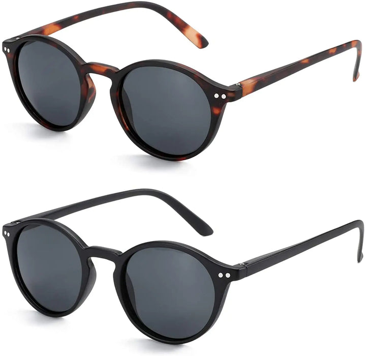 ZENOTTIC 2 Pack Polarized Sunglasses for Women Men Vintage Round and Square Frame UV Protection Shades Driving Sun Glasses