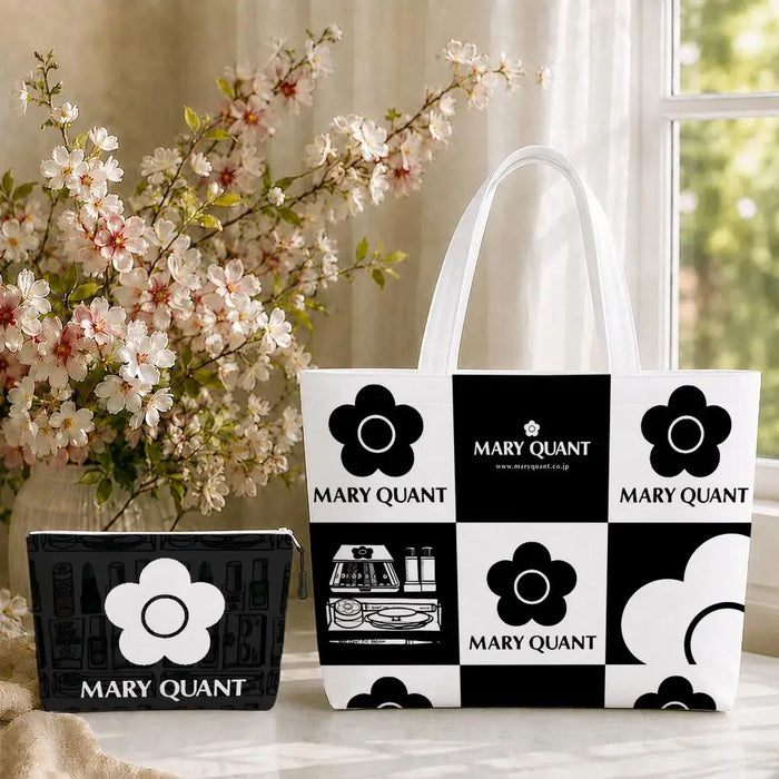 Fashion M-Mary Quant Storage Bags 2-Piece Canvas Tote Bag Set with Zipper Pouch Large Capacity Shopping Travel Bag