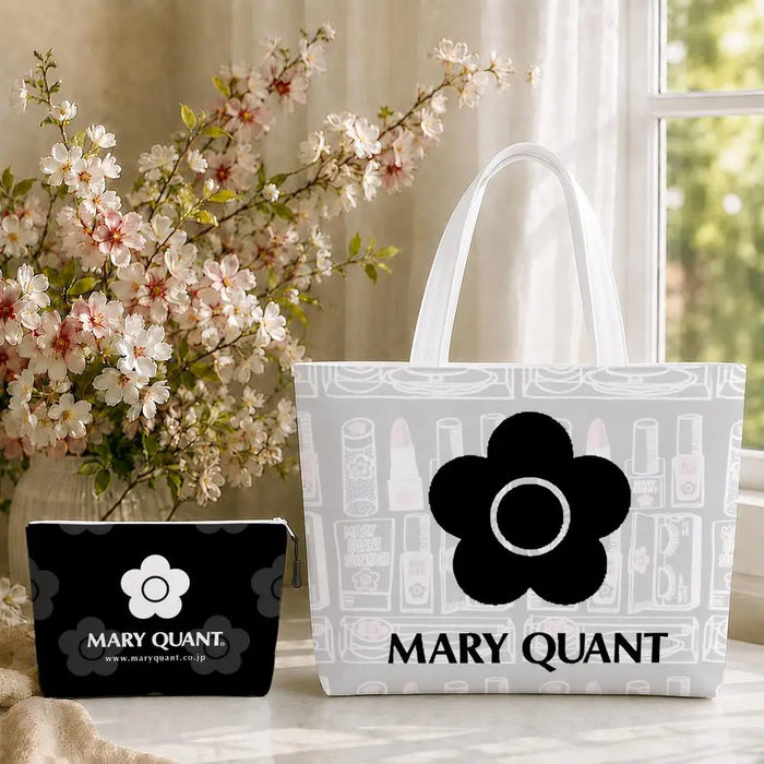 Fashion M-Mary Quant Storage Bags 2-Piece Canvas Tote Bag Set with Zipper Pouch Large Capacity Shopping Travel Bag