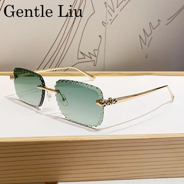 Gafas de sol retro cuadradas sin montura para hombre 2026, de marca de lujo, sin marco, estilo punk, rectangulares, para hombre, con borde recortado, protección UV400