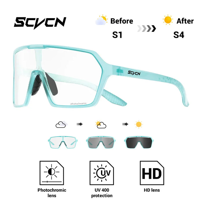 SCVCN Fashion Color Photochromic Cycling Glasses Outdoor Running Sunglasses Men MTB Cycling Sunglasses Women Road Bike Glasses