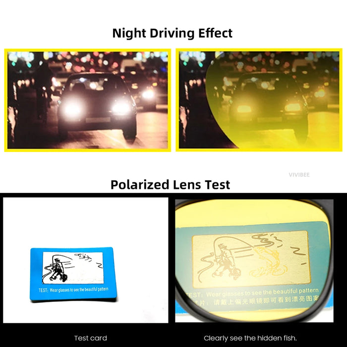 VIVIBEE Classic Night Vision Glasses Men Square Polarized Lenses UV400 Yellow Sunglasses for Women 2026 Driving Goggles
