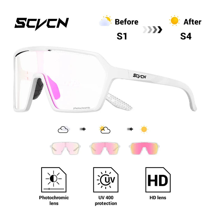 SCVCN Fashion Color Photochromic Cycling Glasses Outdoor Running Sunglasses Men MTB Cycling Sunglasses Women Road Bike Glasses