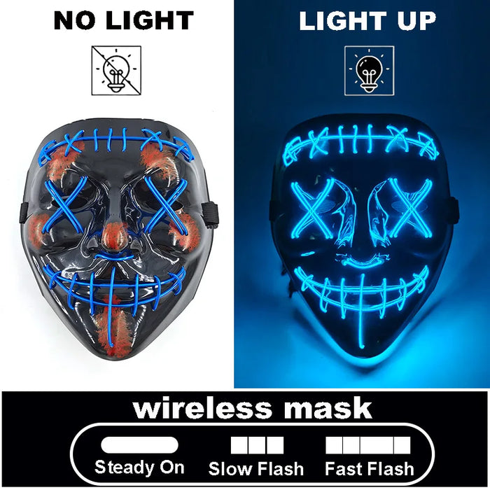 Máscara LED luminosa V de Vendetta, máscara facial completa anónima que brilla en la oscuridad para fiestas, raves, Halloween, cosplay y accesorios de disfraces.