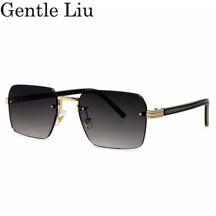 Rimless Square Punk Sunglasses Men 2026 Luxury Brand Designer Vintage Hip Hop Sun Glasses Cut Edge Eyewear Fashion Driving Shade