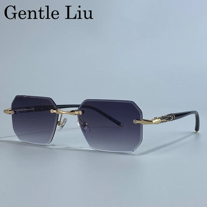 Square Rimless Punk Sunglasses Men 2026 Luxury Brand Trendy Driving UV400 Sun Glasses Polygon Frameless Eyewear For Male Shades