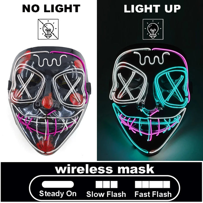 Máscara LED luminosa V de Vendetta, máscara facial completa anónima que brilla en la oscuridad para fiestas, raves, Halloween, cosplay y accesorios de disfraces.