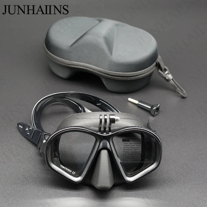 Wet Low Volume Diving Mask Tempered Glass Freedive Mask J-type Diving Mask Snorkel Set with Camera Mount Black