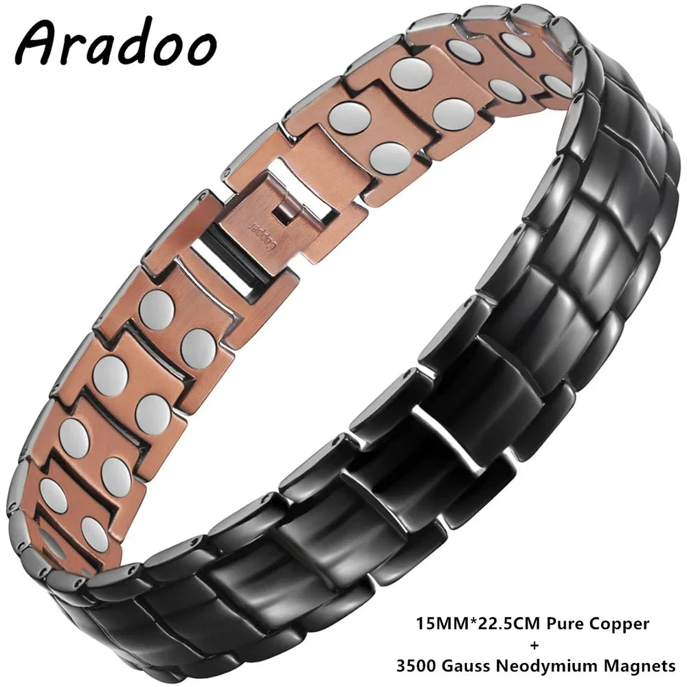 ARADOO  99.9% Pure Copper Bracelet with Double-Row Strength Magnets Jewelry Gift