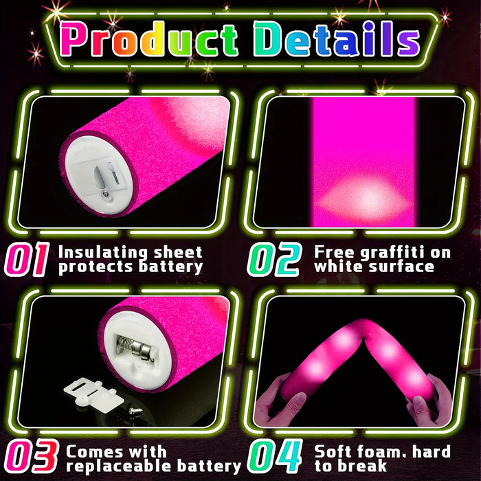 30pcs Pink LED Foam Stick Sponge Light Stick Light Up Baton Wands Cheer Tube Glow in The Dark Party Supplies for Raves Concert