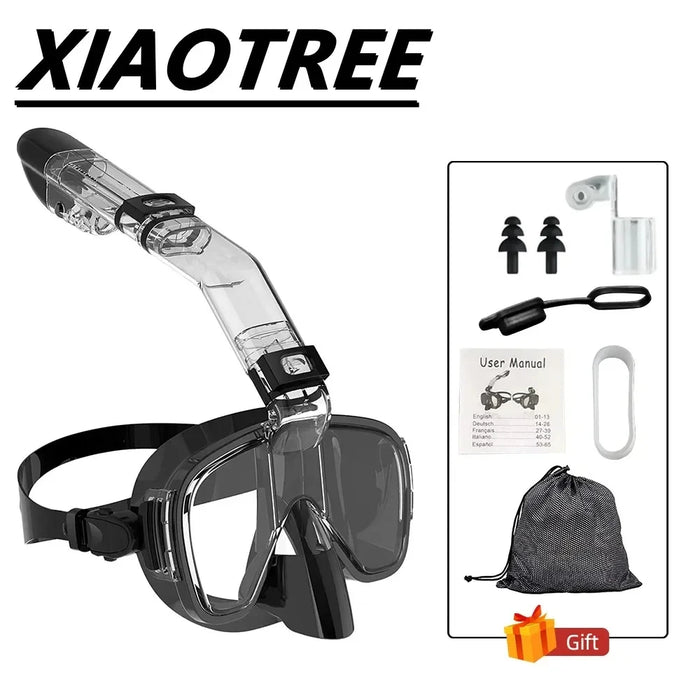 Snorkel and Diving Mask Foldable Anti-Fog Diving Mask Set with Full Dry Top System Adults Diving Goggles Diving Camera Support