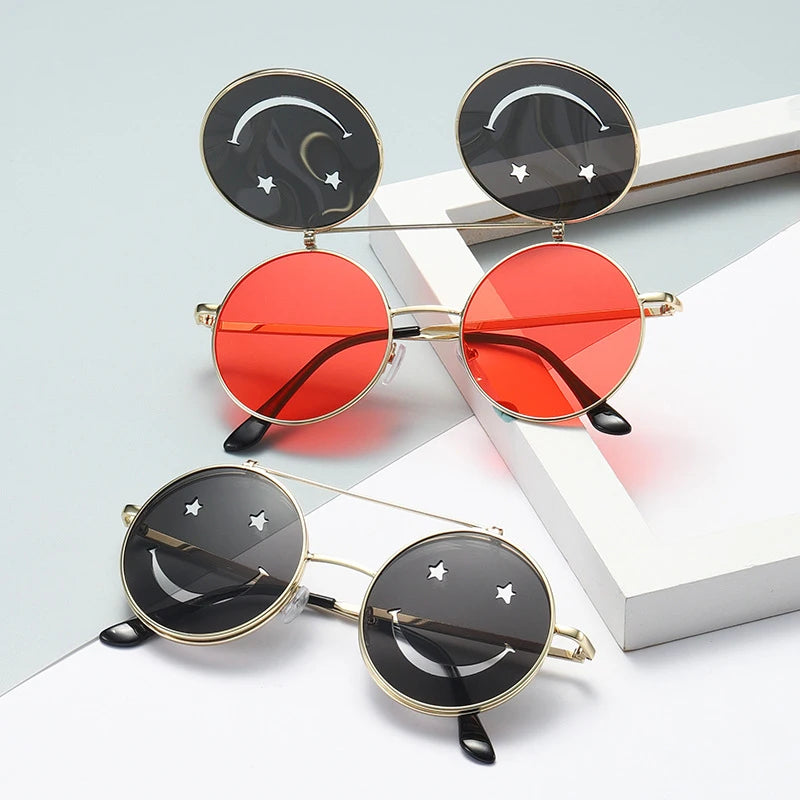 Gafas de sol abatibles con cara sonriente a la moda para mujer, estilo océano, puente nasal ajustable, protección UV400