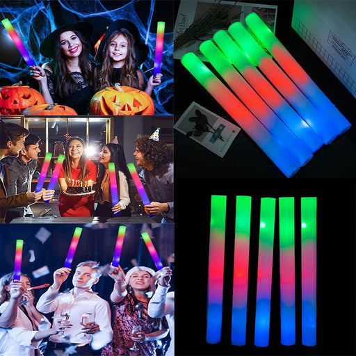 30 bâtons lumineux en mousse LED RVB en vrac, bâtons lumineux LED colorés, tube d'encouragement, accessoires de fête d'anniversaire de mariage, lumière sombre