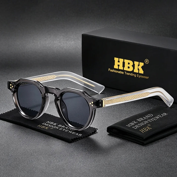 HBK Retro Small Round Men Sunglasses High-Quality Thick Style Women Outdoor Travel Business Driving Decorative Glasses UV400