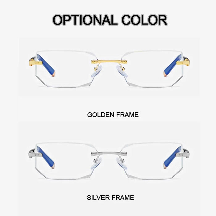 MODFANS Presbyopia Reading Glasses Blue Light Refractive Rimless Blue Light Blocking Glasses Men Correction Transparent Eyewear