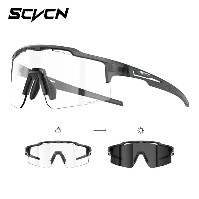 SCVCN UV400 Photochromic Outdoor Sports MTB Goggles Men Women Hiking Bike Riding Running Climbing Hydrophobic Eyewear Sunglasses