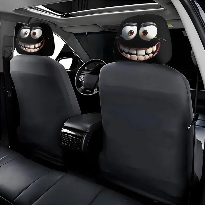 2pcs Funny Big-Eyed Cartoon Print Car Headrest Cover, Suitable For Travel And Daily Commuting,For Halloween Christmas Holiday