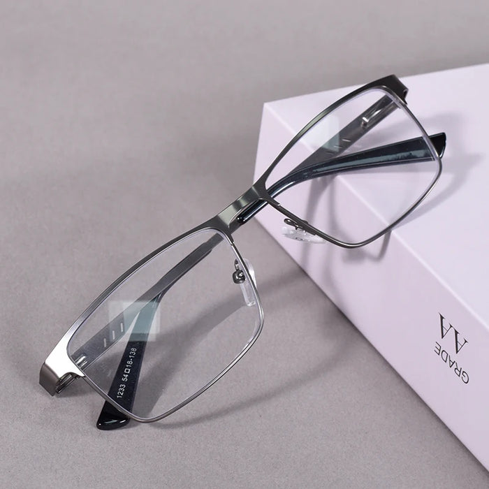 Lunettes de Lecture Anti-Lumière Bleue May Flower Homme Monture Métallique Prescription Avec Charnière à Ressort Cadre Bleu Pour Hommes +75+175