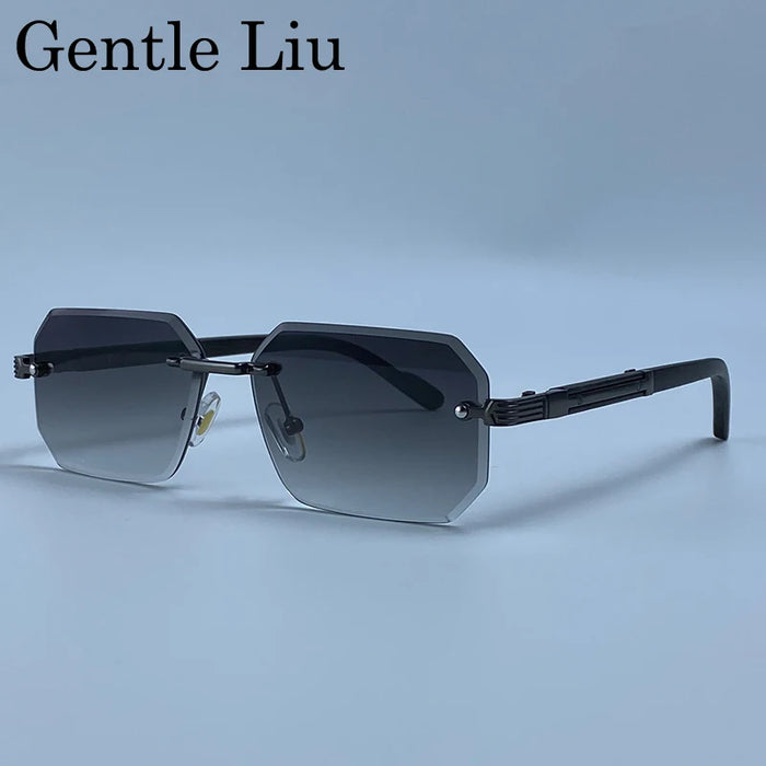 Rectangle Punk Rimless Sunglasses Men Vintage Polygon 2026 Luxury Brand Design Geometric Sun Glasses Male Hip Hop Eyewear Shades
