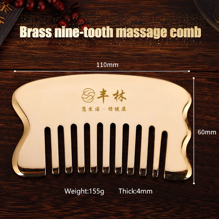 Copper guasha plate pure brass household scalp universal massage comb Mammary Scraping comb body massage tool