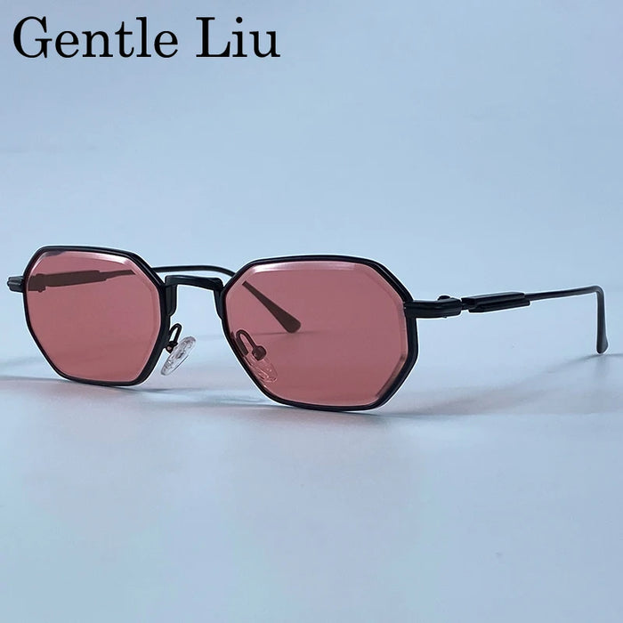 Lunettes de soleil punk octogonales rétro pour hommes 2026, monture métallique carrée de luxe, vintage, verres solaires dégradés UV400, style Steampunk
