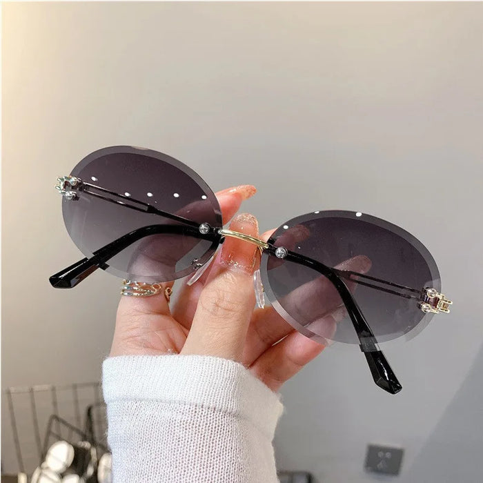 Fashion Rimless Sunglasses Women Classic Oval Cute Glasses Brand Vintage Small Rectangle Sun Glasses Female Eyewear Anti-Glare