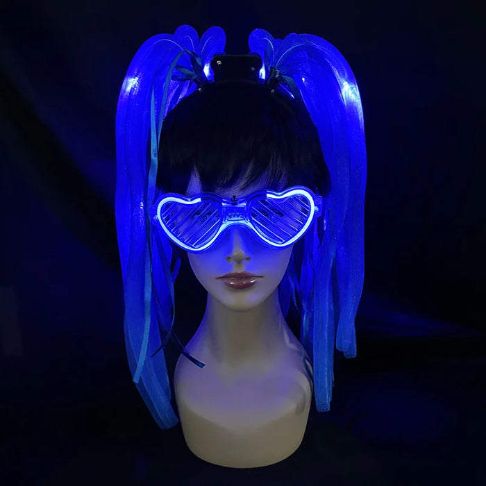 Funny LED Light Up Flashing Party Noodle Bridal Headband LED Glasses Girls Noodle Hair Bachelorette Party Rave Costume Dress Up