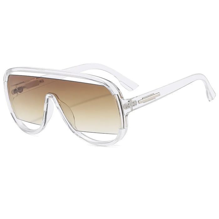 Gafas de sol de piloto de moda de gran tamaño para hombres, gafas de sol únicas con montura hueca para mujeres, lentes de espejo degradado retro de una pieza con protección UV400, sin montura
