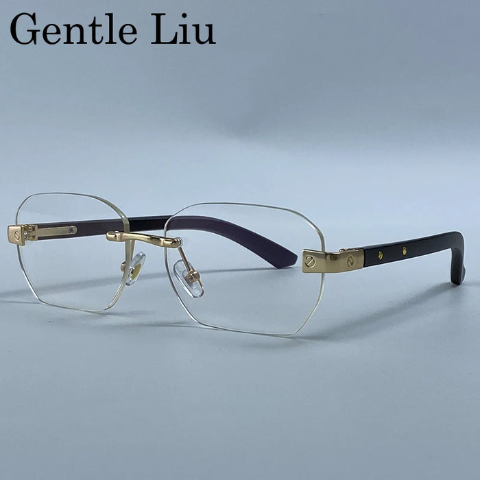 Gafas de sol pequeñas cuadradas sin montura para hombre 2026, de lujo, de diseñador, vintage, poligonales, rectangulares, con montura metálica dorada, estilo retro
