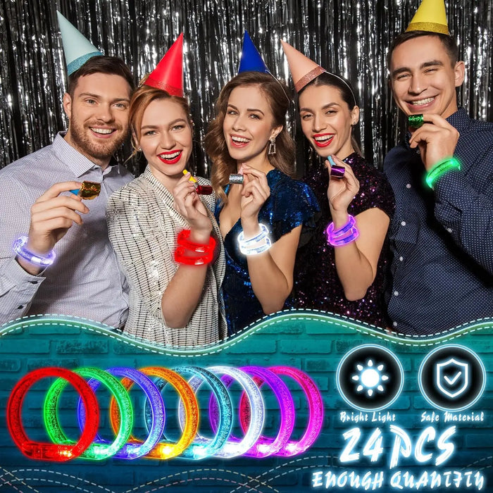 24 bracelets lumineux à LED clignotants pour poignet, bracelets phosphorescents pour fêtes, mariages et carnavals