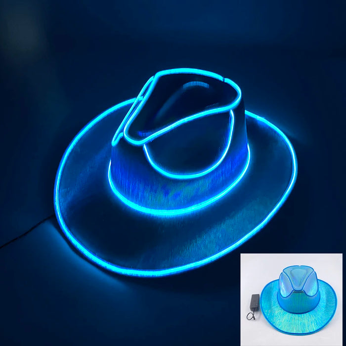 Despedida de Soltera Artículos Luminosos Novia Sombrero de Vaquera Brillante Gorra de Vaquero Nacarada con LED Sombrero de Moda con Luz de Neón para Fiesta