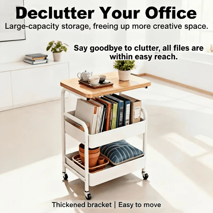 Movable and Rotatable Universal Wheels with Desktop Storage Rack - Multi-Functional Rolling Storage Cart