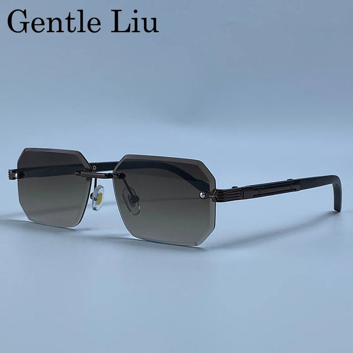 Rectangle Punk Rimless Sunglasses Men Vintage Polygon 2026 Luxury Brand Design Geometric Sun Glasses Male Hip Hop Eyewear Shades