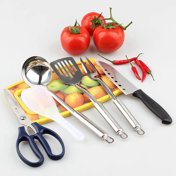 Juego de utensilios de cocina de camping de 7 piezas con bolsa de transporte para barbacoa, playa, senderismo, viajes, organizador, almacenamiento, utensilios de cocina, equipo