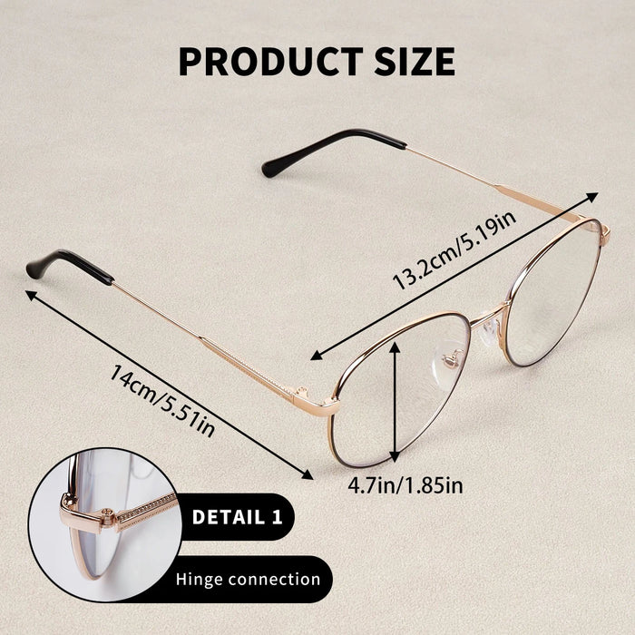 Progressive Multifocal Reading Glasses for Women Men Fashion Round Metal Frame Triple Zone Presbyopic Eyeglasses Computer Reader