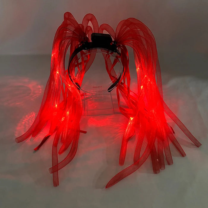 Funny LED Light Up Flashing Party Noodle Bridal Headband LED Glasses Girls Noodle Hair Bachelorette Party Rave Costume Dress Up