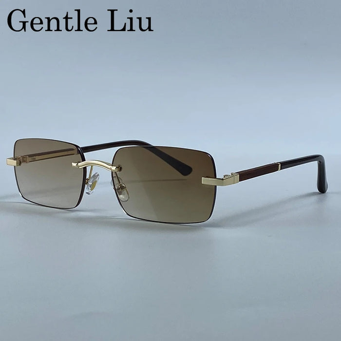 Rectangle Punk Rimless Sunglasses Men 2026 Luxury Designer Trendy Photochromic Sun Glasses Vintage Small Frame Driving Eyewear