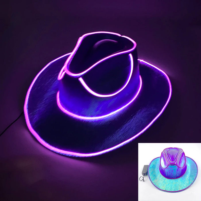 Despedida de Soltera Artículos Luminosos Novia Sombrero de Vaquera Brillante Gorra de Vaquero Nacarada con LED Sombrero de Moda con Luz de Neón para Fiesta