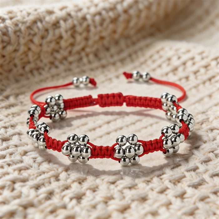 Handmade Adjustable Red Braided Rope Bracelets 5mm Copper Beads Flower Shape Lucky Bangle Women Daily Wear Fashion Jewelry Gifts