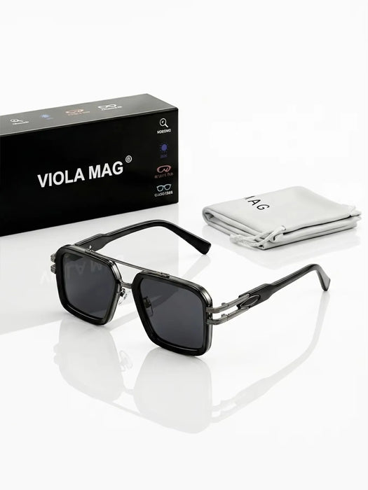 VIOLA MAG Retro Square Double Bridge Fashion Glasses, Unisex, Stylish Large Frame Suitable for Driving, Outdoor and Daily Wear
